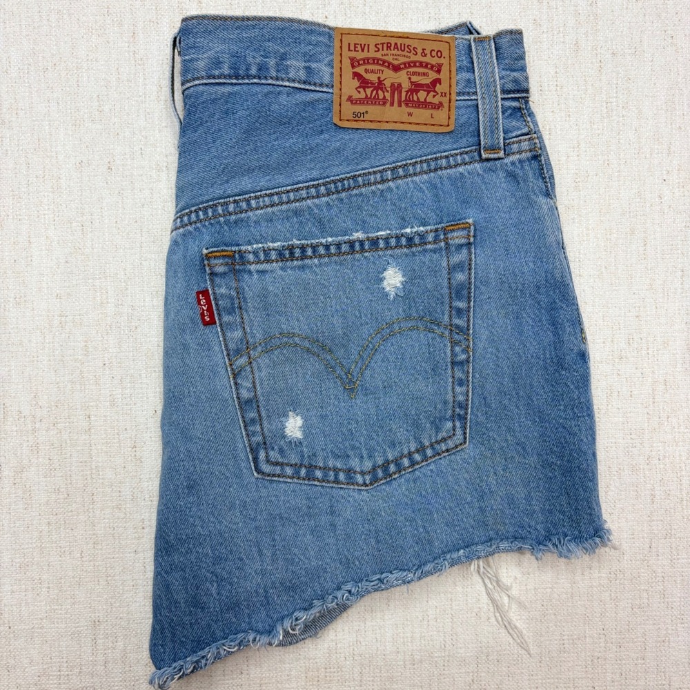 Levi's 501 Original Shorts Women 28 Blue High Rise Distressed Cut Off Button Fly